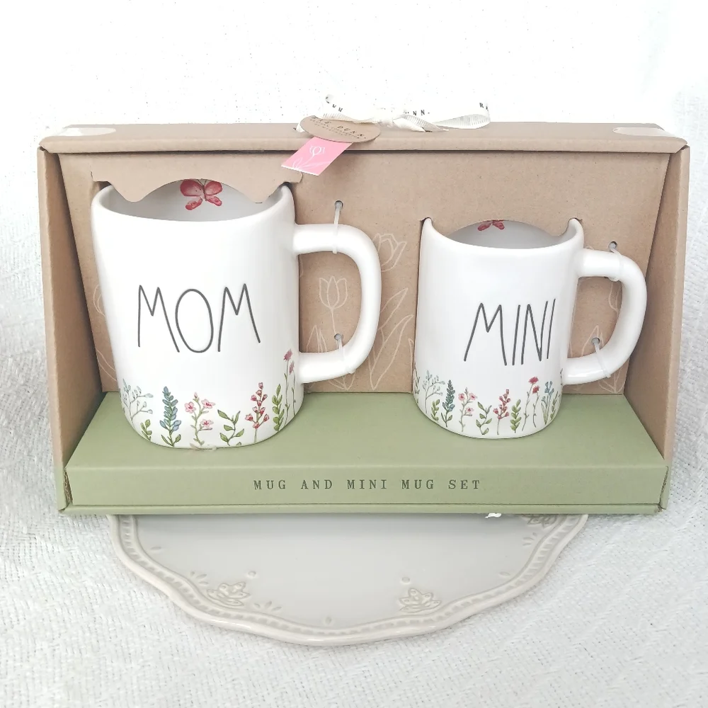 Rae Dunn Mom and Mini Floral Butterfly Ceramic Mug Gift Box Set - Picture 1 of 16